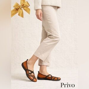 Privo Brown Leather Slip on Flat Mary Jane Shoes Size 6 1/2 M